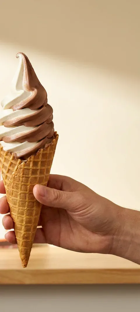 Vanilla and chocolate twist soft serve cone